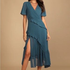 Lulus Swiss Dot Ruffled Midi Dress